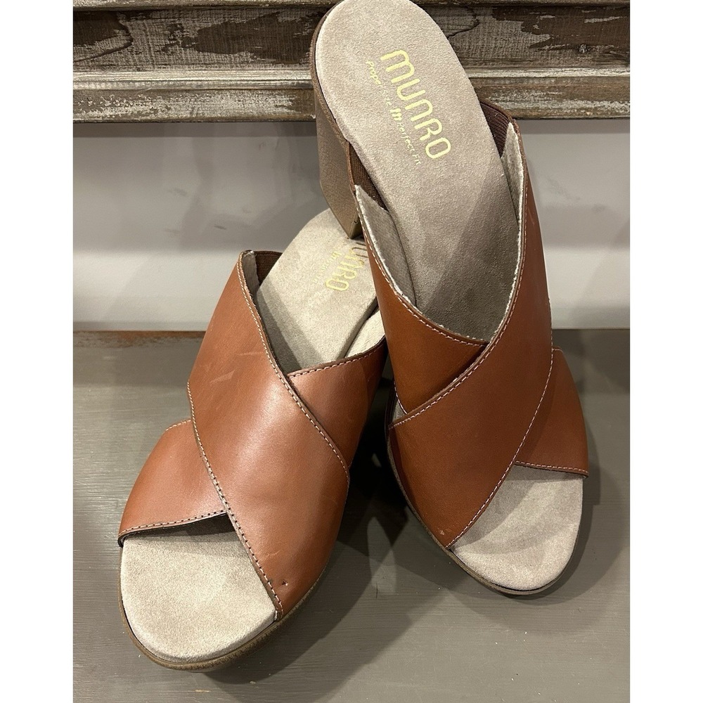 Munro American Yuma Women's Sandals Criss Cross‎ Brown Slip On Sz 8M Made in USA